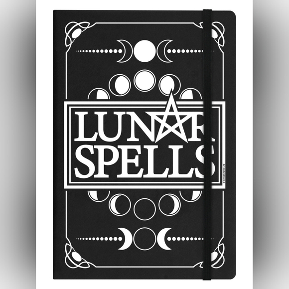 Lunar Spells A5 Black Hard Cover Notebook Journal Pentagram Moon Phases Gothic - Picture 1 of 3